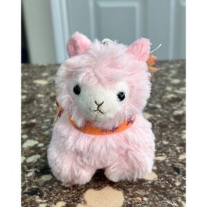 Small Pink Amuse Alpacasso Alpaca Plush Keychain Toy With Orange Tulle Bow